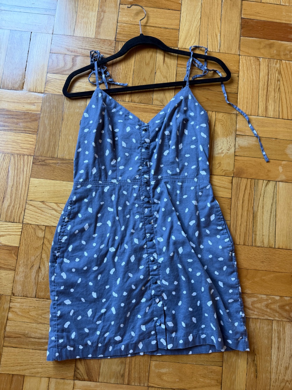 Abercrombie & Fitch Blue Polka Dot Tie-Shoulder Dress